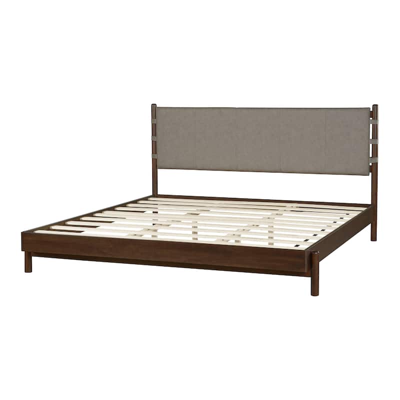 Modern Rubber Wood Platform Bed Frame with Headboard - King/Queen Size, Solid Wood Support, Mid Century Design, Easy Assembly