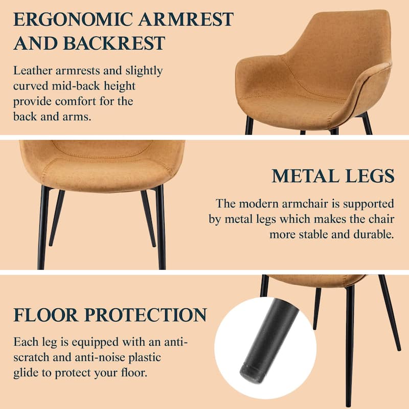 Markley Leather Dining Chair with Iron Legs Set of 4 Modern Accent Armchair