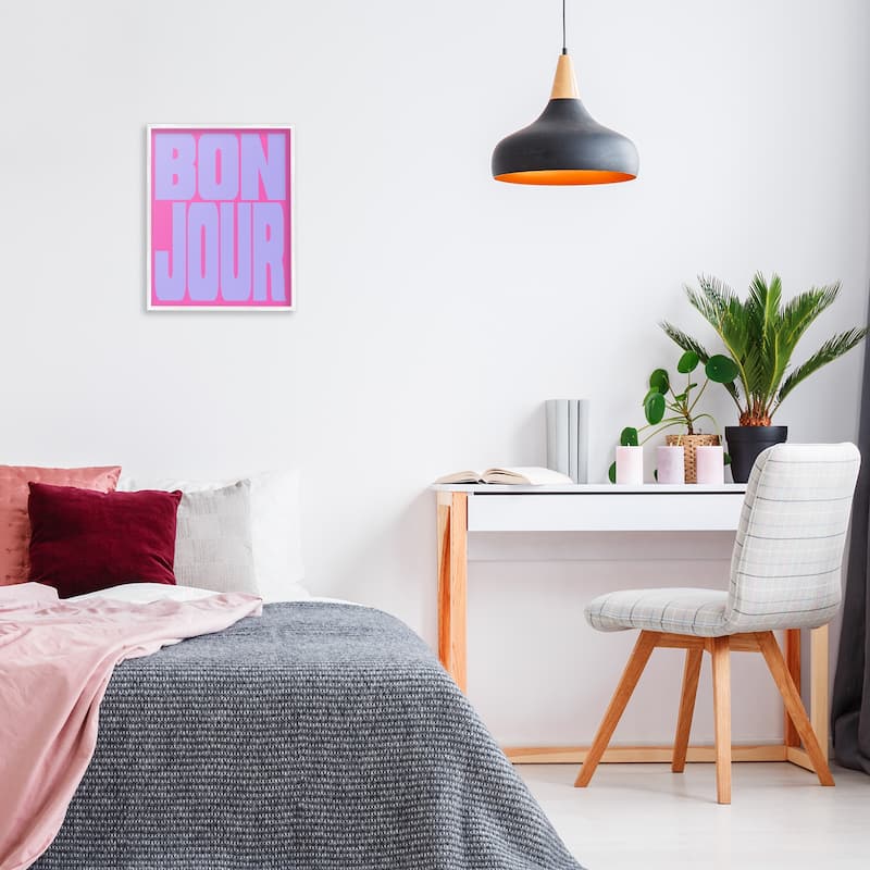 Stupell Bonjour Pink & Blue Framed Giclee Art Design By House of Lulu
