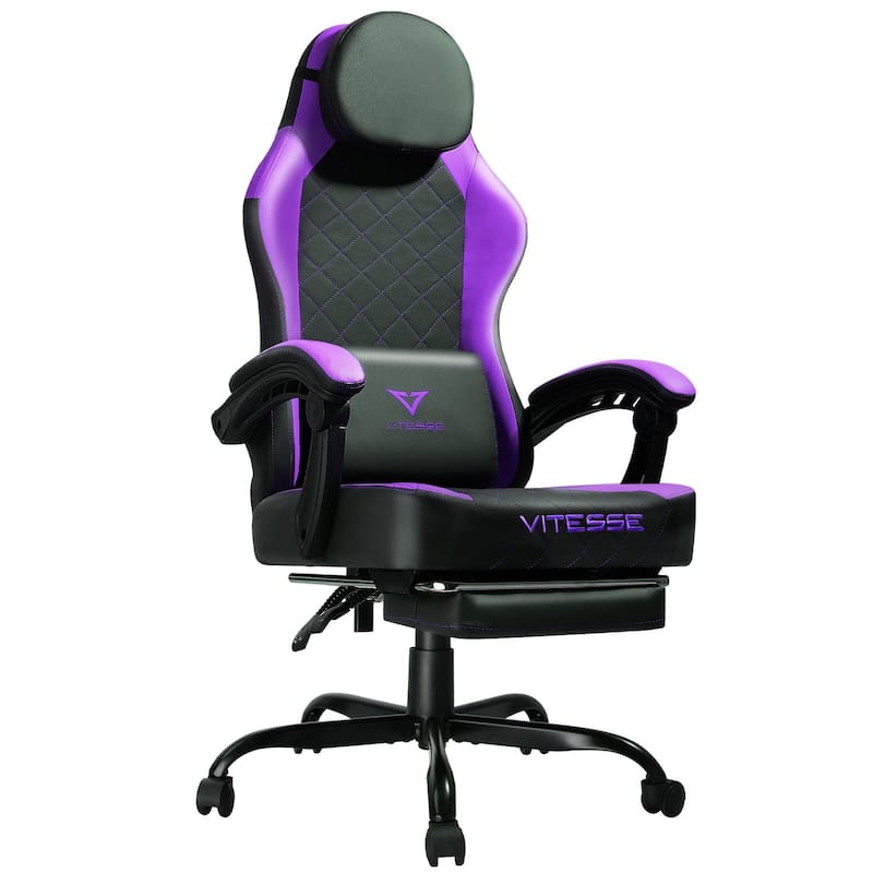BOSSIN Ergonomic Gaming Chair – 400 lbs Support, PC/Racing Office Chair with Adjustable Swivel, Lumbar Vibration & Headrest - Purple