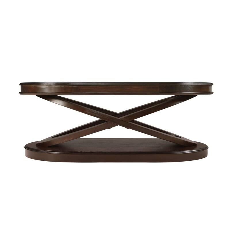 Solid Wood Oval Coffee Table with X-Shaped Base for Living Room Use