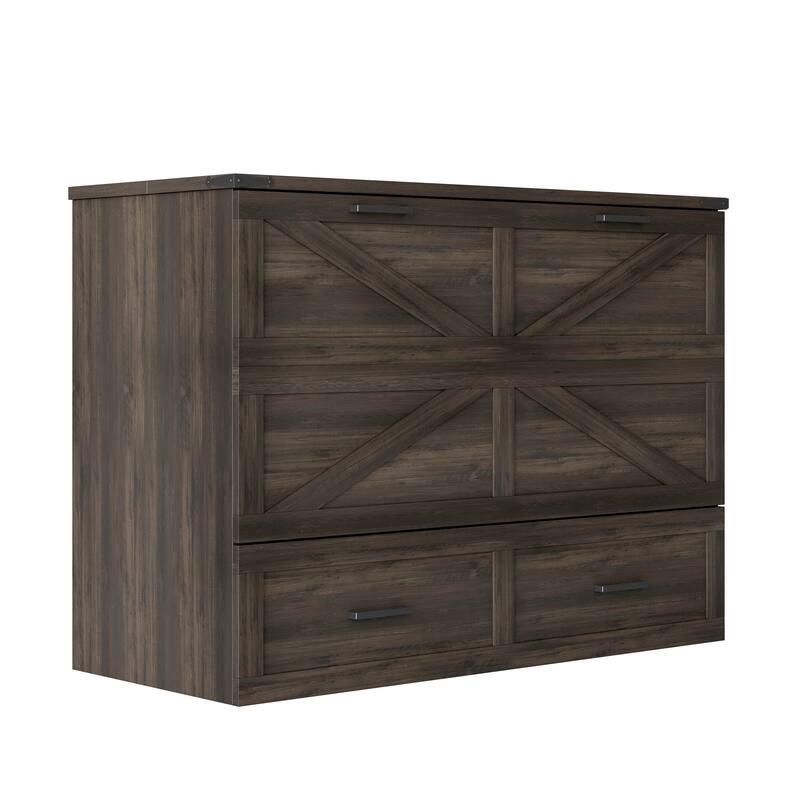 Full Size Farmhouse Murphy Bed with Charging Station and Large Storage Drawer - Rustic Gray - Full