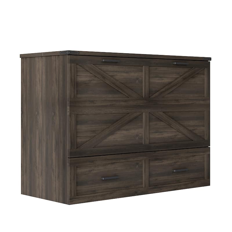 Space-Saving Foldable Full Size Murphy Bed with Charging Station & Storage Drawers, Rustic Gray