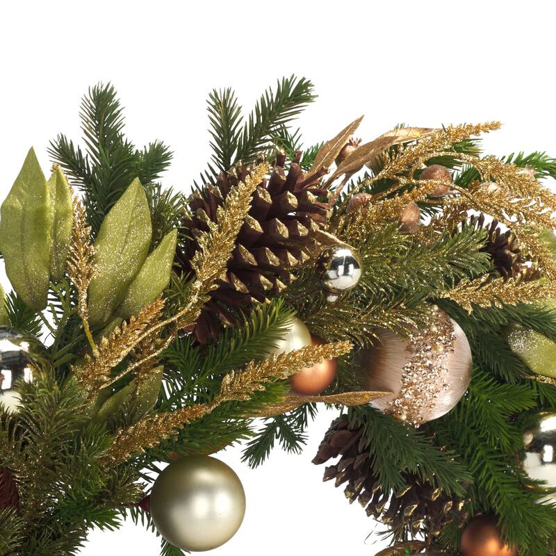 SAFAVIEH Home Luxe 28-inch Gilded Pine Wreath With Ornaments & Pine Cones