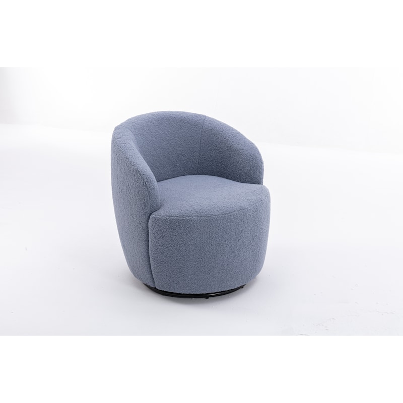 Light Blue Wool Modern 25.6" Upholstered Swivel Barrel Chair with Black Powder Coating and Metal Ring