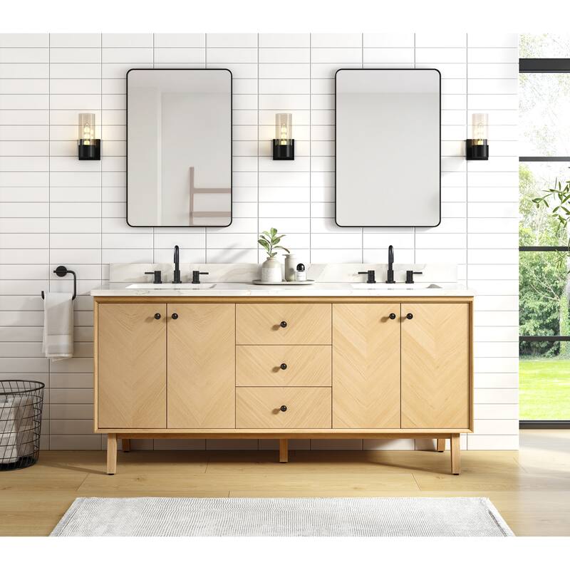 Avanity Adele 73 in. Vanity Combo in Natural Oak finish with Calacatta Quartz Top