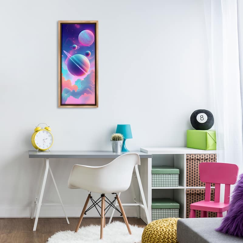 Stupell Pastel Clouds with Planets Framed Floater Canvas Wall Art Design By Wumples