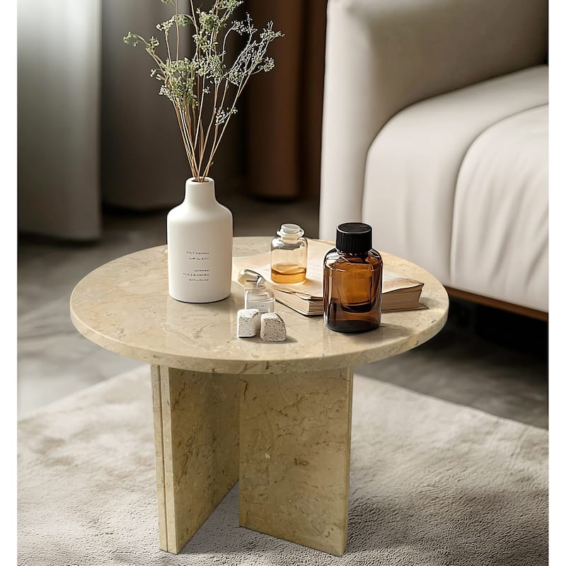 18" Marble Coffee Table with Polished Veins