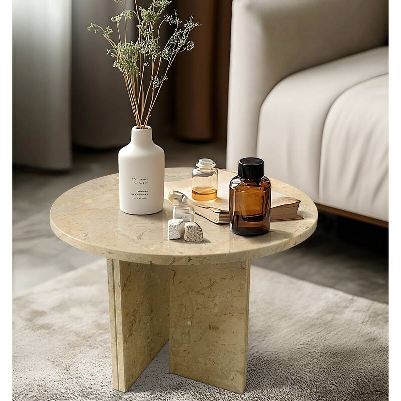 Gray Blue Natural Marble Coffee Table Living Room Table with Natural Stone Polished Surface, for Living Room - Beige