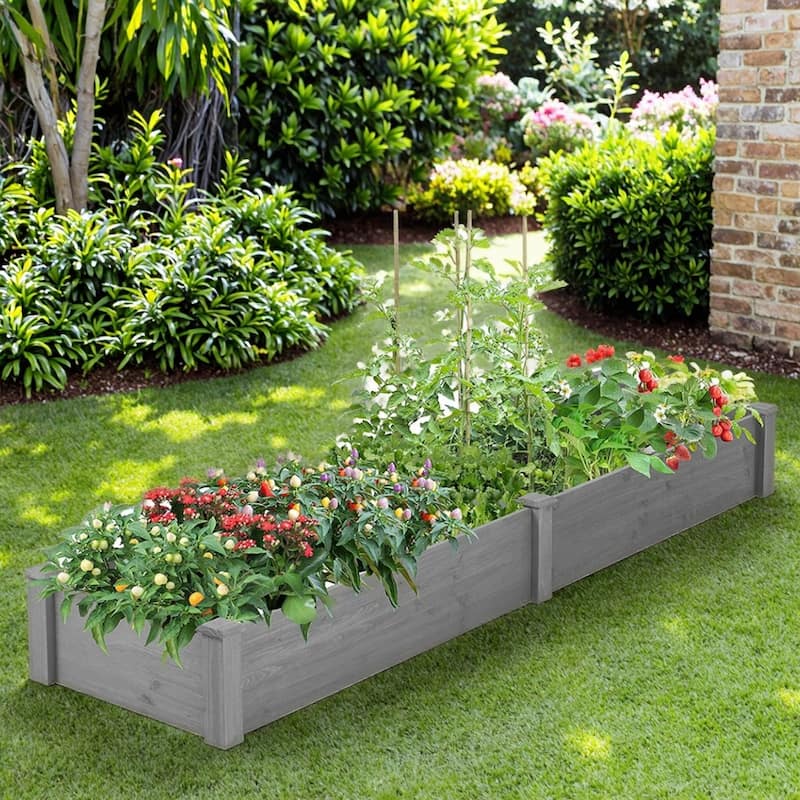 Large Wooden Raised Garden Bed for Outdoor Gardening Solid Wood Planter Box 8x2 ft for Vegetables Herbs - 96" x 28" x 10"