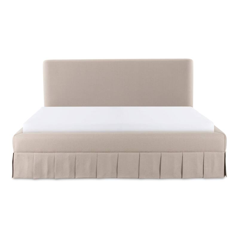 NADAAL STUDIOS Lenora Beige Upholstered Queen Bed with Pleated Skirt Base and Padded Headboard - King