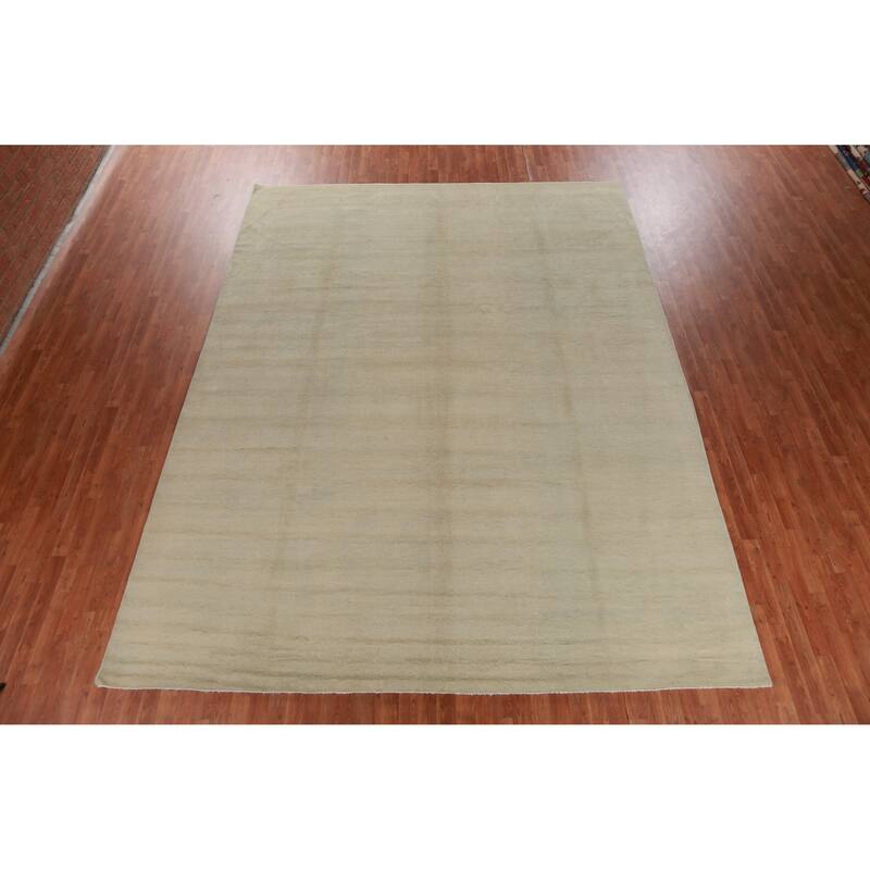 Hand Knotted Oriental 100% Wool Carpet Modern Solid Green Gabbeh Area Rug - 13' 0'' X 10' 0''