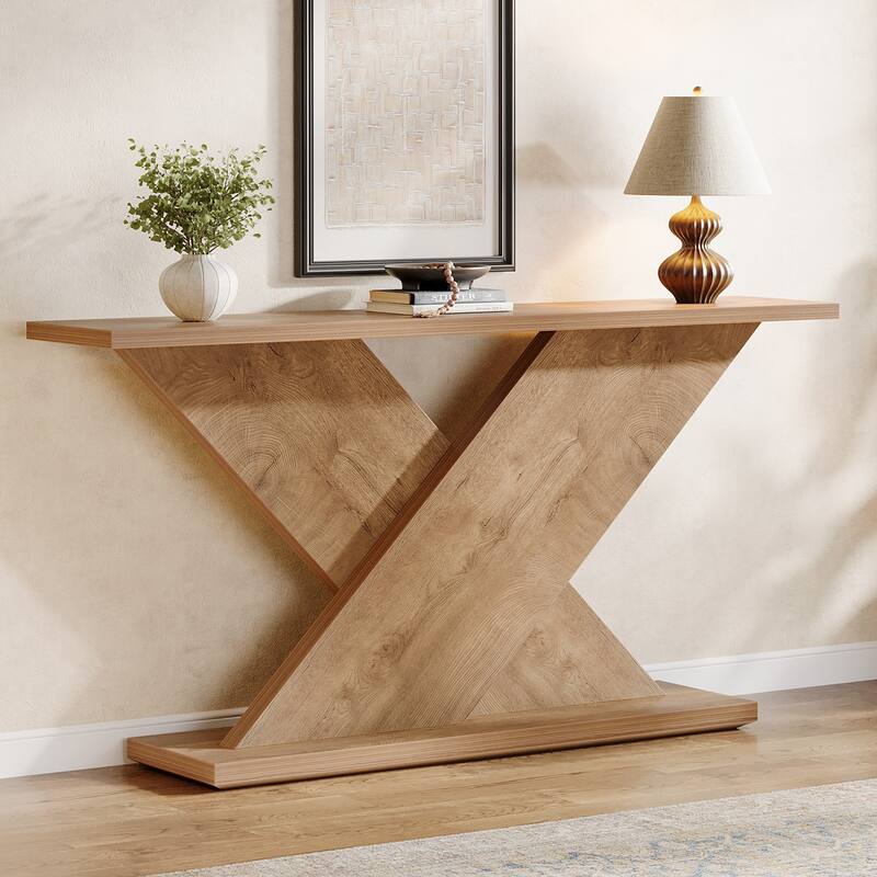 63" Farmhouse Console Table, Sofa Table Behind Couch with Storage