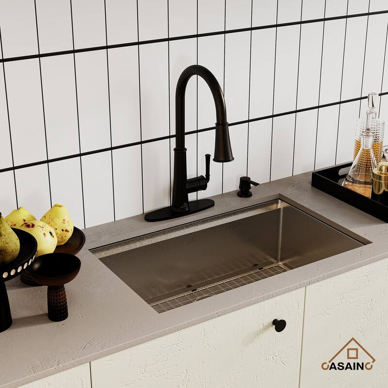 Stainless Steel Sink 32 in. Single Bowl Undermount Workstation Kitchen Sink with Faucet and Accessories