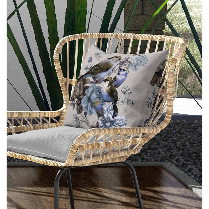 Petal Perched Birds Indoor/Outdoor Reversible Throw Pillow Silver and Crayola