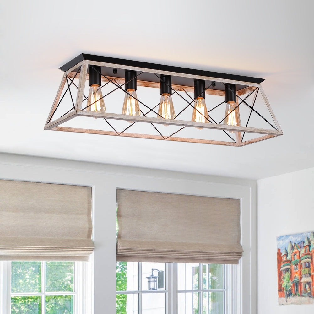 Farmhouse 5-Light Trapezoidal Cage Iron Ceiling Light