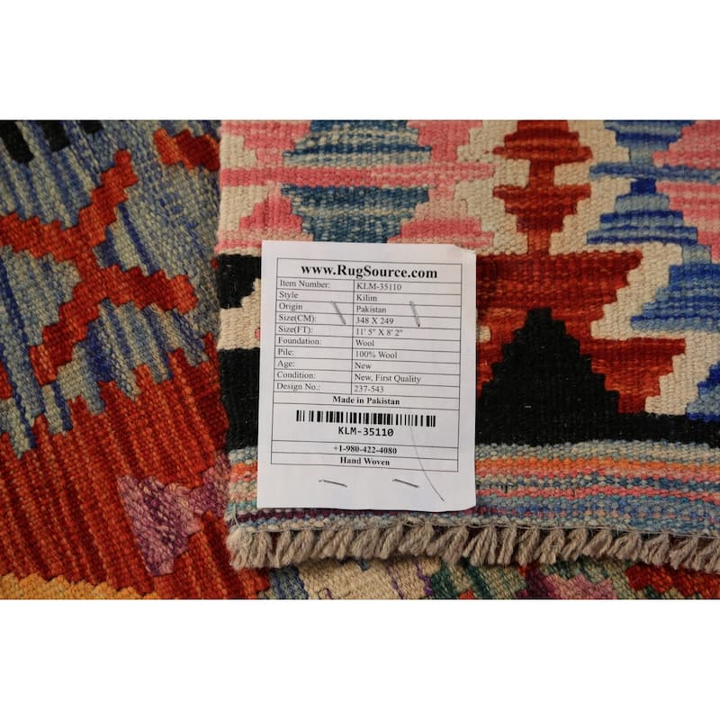 Geometric Kilim Reversible Area Rug Flatweave Oriental Wool Carpet - 8'2"x 11'5"