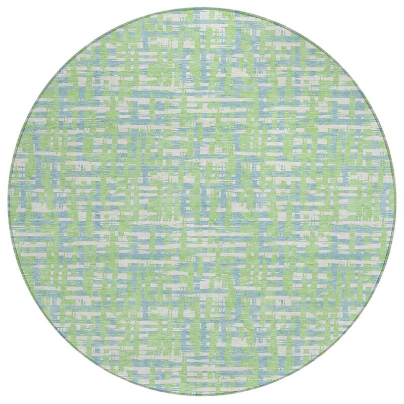 Machine Washable Indoor/ Outdoor Modern Crosshatch Chantille Rug - Mint - 8' x 8'