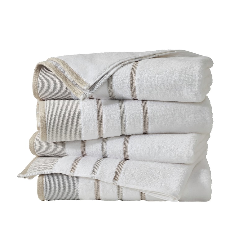 Linery & Co. Luxury Cotton Decorative Towel Set. - Bath Towel (Pack of 4) - Glacier Grey / Cappuccino.