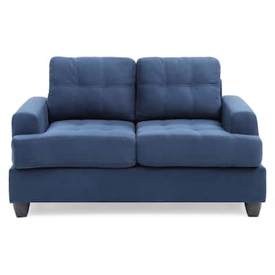Flared Arm Microfiber Tufted Straight Sofa - 58" - Navy Blue