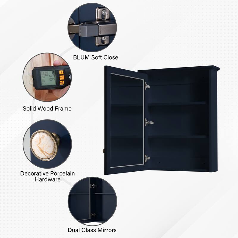 Wall Mounted Surface Mount 24" W x 30" H Mirror Cabinet With Shelves