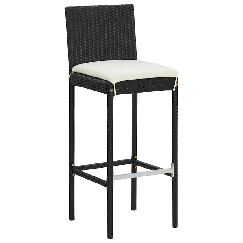 vidaXL 5 Piece Patio Bar Set with Cushions Black Poly Rattan - 15.7" x 17.3" x 42.5"