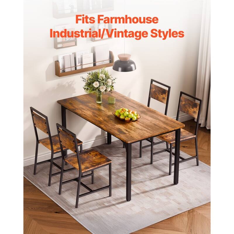 Rustic Brown-Black Metal MDF Dining Chair Set of 2 Ergonomic Sturdy Seat - 18.90 × 14.96 × 34.06 in
