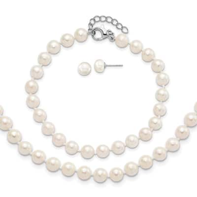Curata 925 Sterling Silver 4-5mm Freshwater Cultured Pearl Necklace Bracelet Set