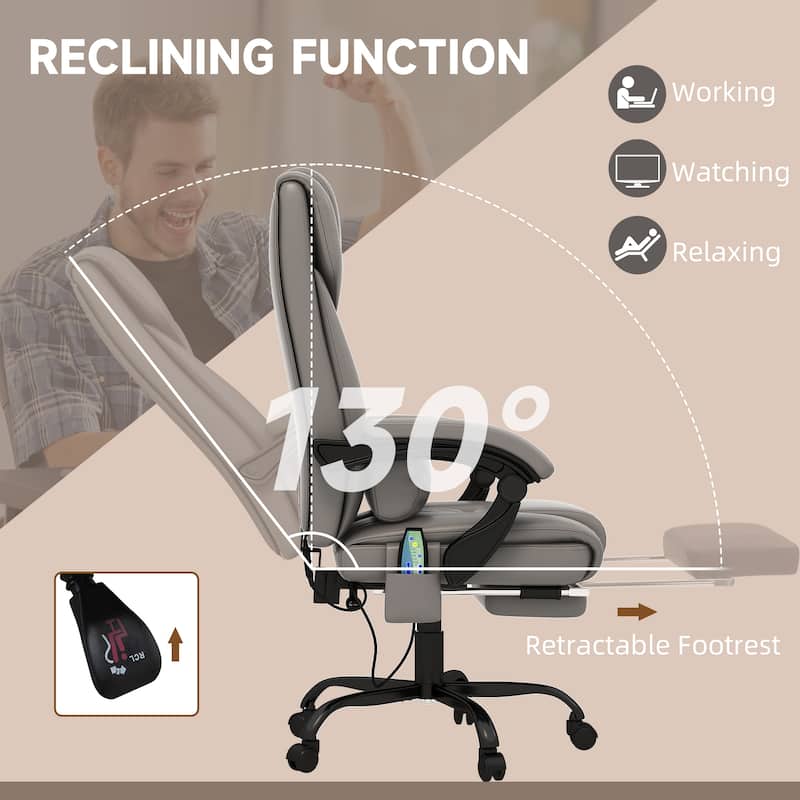 Vinsetto Office Desk Chair Recliner, Height Adjustable Movable Lumbar Support with 6-Point Vibrating Massage
