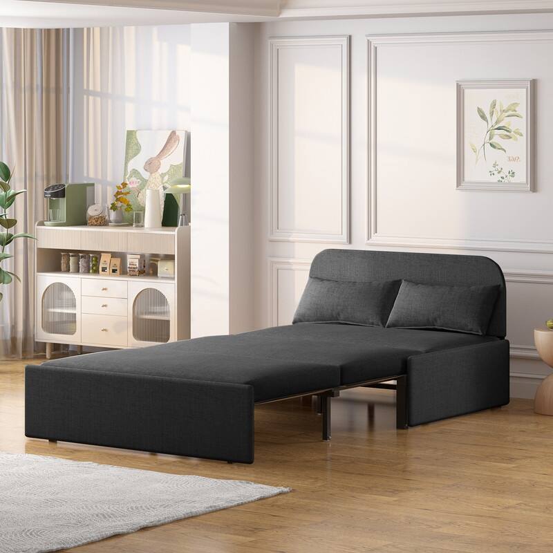 Mixoy Linen 2-in-1 Convertible Sofa Bed,Twin/Queen Pull Out Sleeper Sofa with Mattress,Cushions