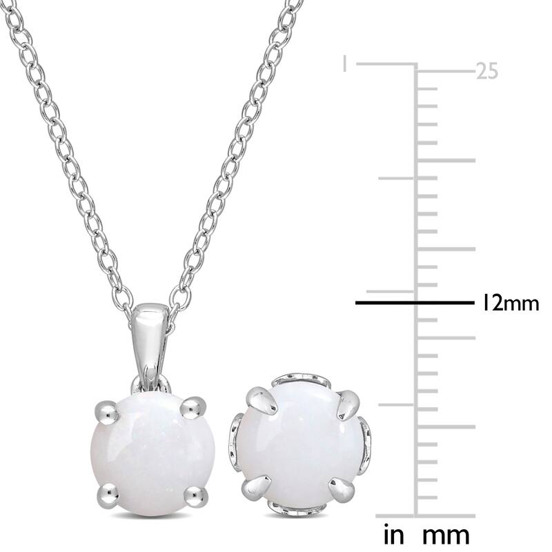 Miadora Opal Two Piece Solitaire Necklace and Earrings Set in Sterling Silver