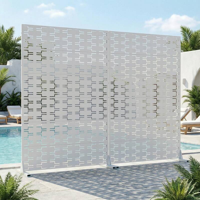 Outdoor Privacy Screen Metal Screen Fence Panel Set of 2