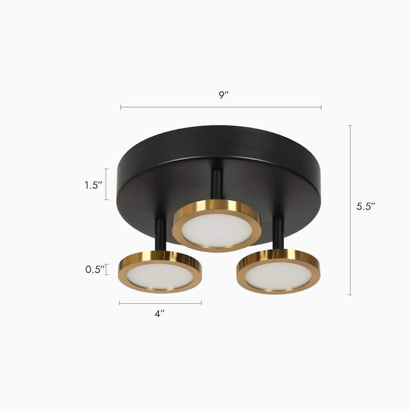 Modern 3-Light 9'' Black Gold LED Semi Flush Mount Kitchen Ceiling Lights - D 9" x H 5.5"