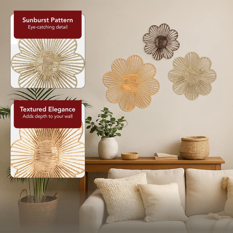 American Art Decor Woven Paper Rope Wall Decor, Set of 3