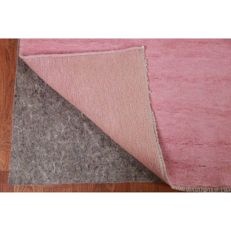 Hand Knotted Oriental 100% Wool Carpet Modern Solid Pink Gabbeh Area Rug - 12' 4'' X 9' 1''