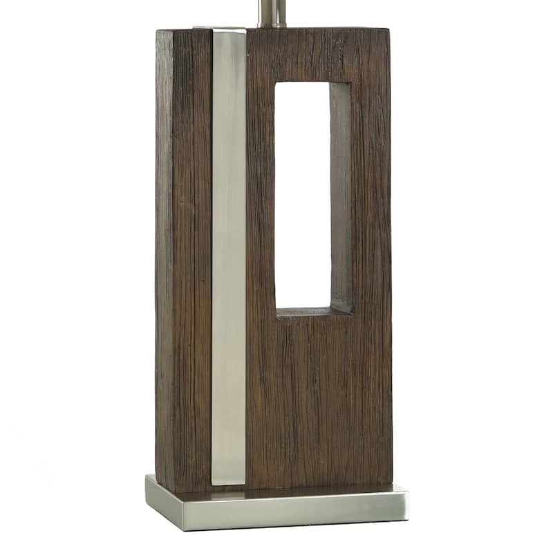 Hudson Silver Table Lamp - Brushed Brown Polyresin Cut Out Body - White Shade