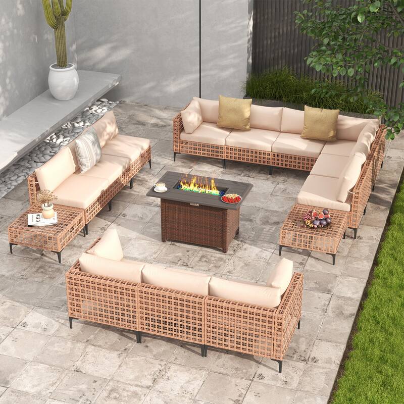 12 - Person Outdoor Sectional Seating Group with Fire Pit
