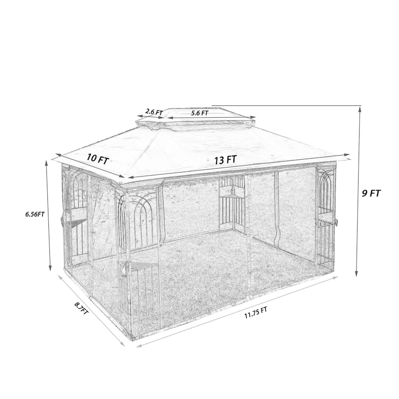 13 x10 Outdoor Gazebo Canopy Tent With Ventilated Double Roof And Mosquito net for Lawn(Detachable Mesh Screen On All Sides)