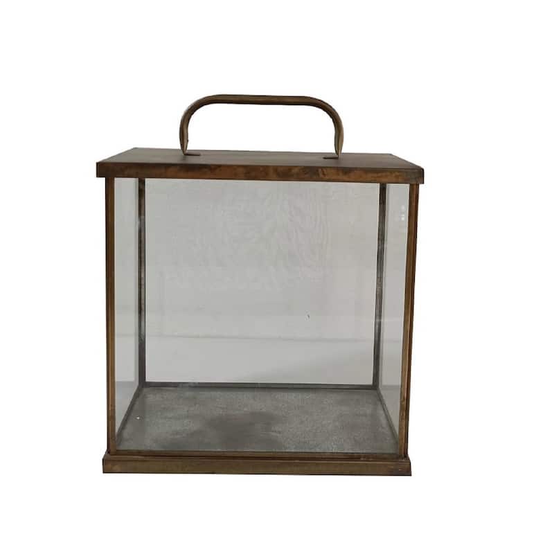 Terrarium Lantern Iron & Glass Aged Antique H 13.4" - AGED ANTIQUE - Large