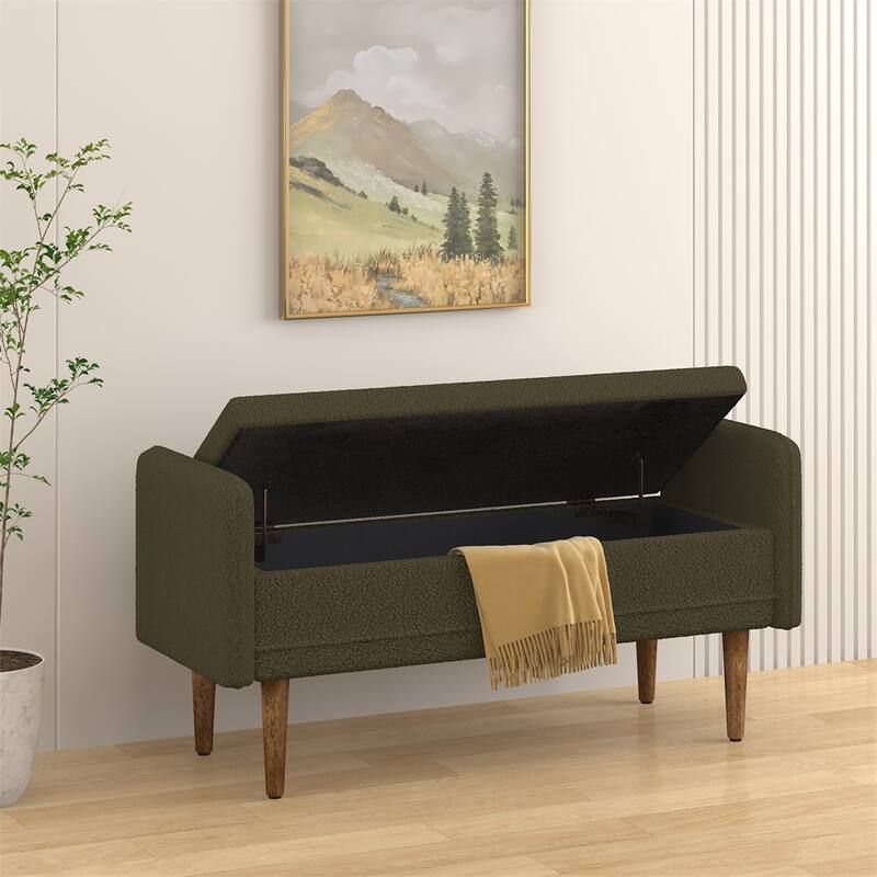 Teddy Velvet Storage Stool,With Storage Space,Suitable For Apartments - Green