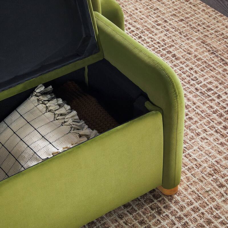 Walker Edison Modern Upholstered Curved Bench with Hidden Storage