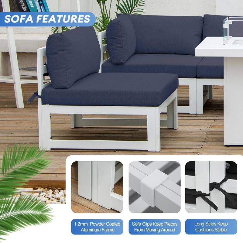 FINCATI Set of 7 Patio Conversation Furniture Sectional Sofa Set with Table
