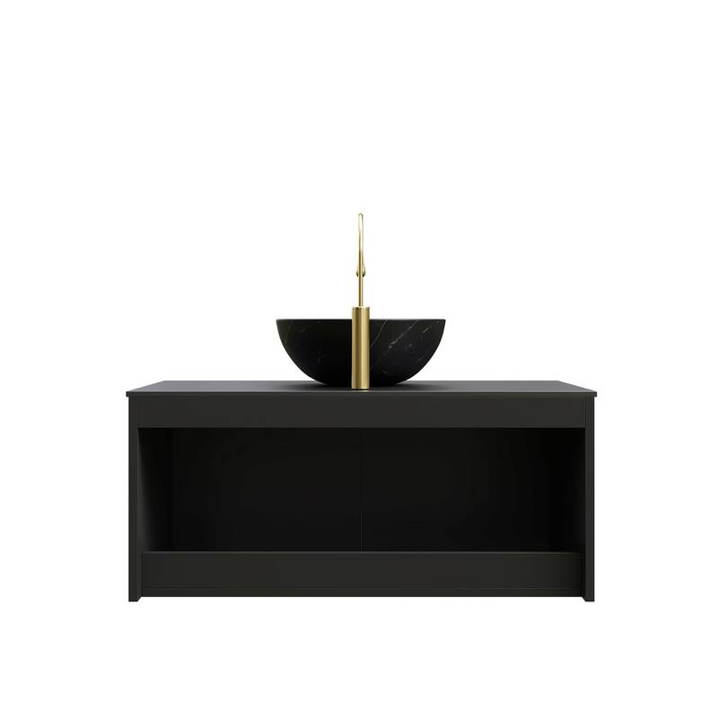 Floating Bathroom Vanity with Sintered Stone Top and Ceramic Vessel Basin