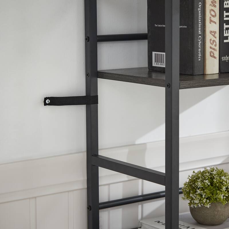 Industrial Style Metal Frame Triple Wide 5-shelf Bookshelves with Large Open Storage