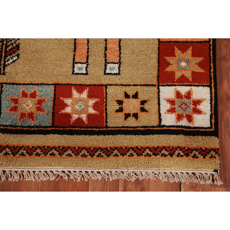 Hand Knotted Oriental 100% Wool Carpet Traditional Tribal Yellow & Gold Heriz (serapi) Runner Rug - 10' 0'' X 4' 1''