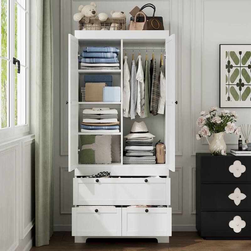 Meyreso White Modular Wardrobe Closet with Drawers, Convertible Stacking Armoire - N/A