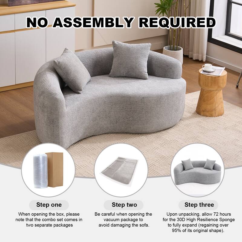 Yin-Yang Design Single Chaise Couch S-curved Chenille Sofa, Purchase 2pc for Combination into Tai Chi Round Sleeper Sofa Bed