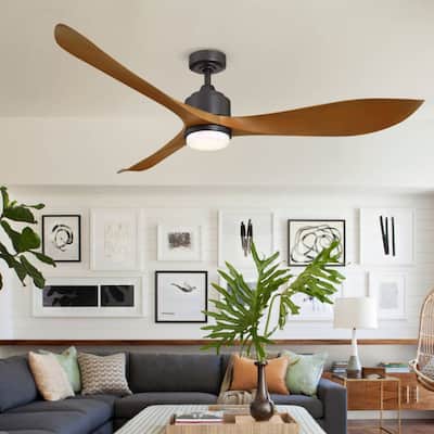 66" Modern Brown 3-Blade Dimmable Ceiling Fan with Light and Remote