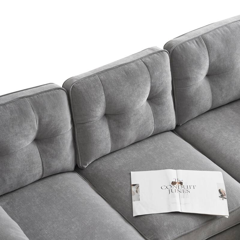 Velvet Sectional Sofas Couches with Pillow Top Arms and Upholstered Backrest, Modern L-Shaped Couches with Metal Legs