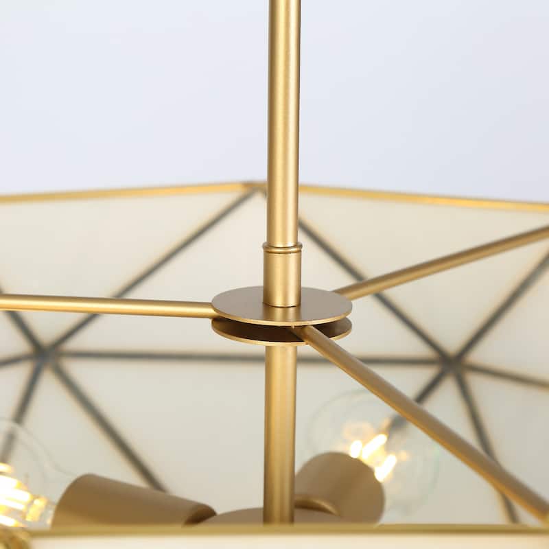 Mid-Century Modern 5-Light Gold Drum Chandelier for Dining Living Room Bedroom - Gold&Brass - 23.6" Dia. x 8.3" H